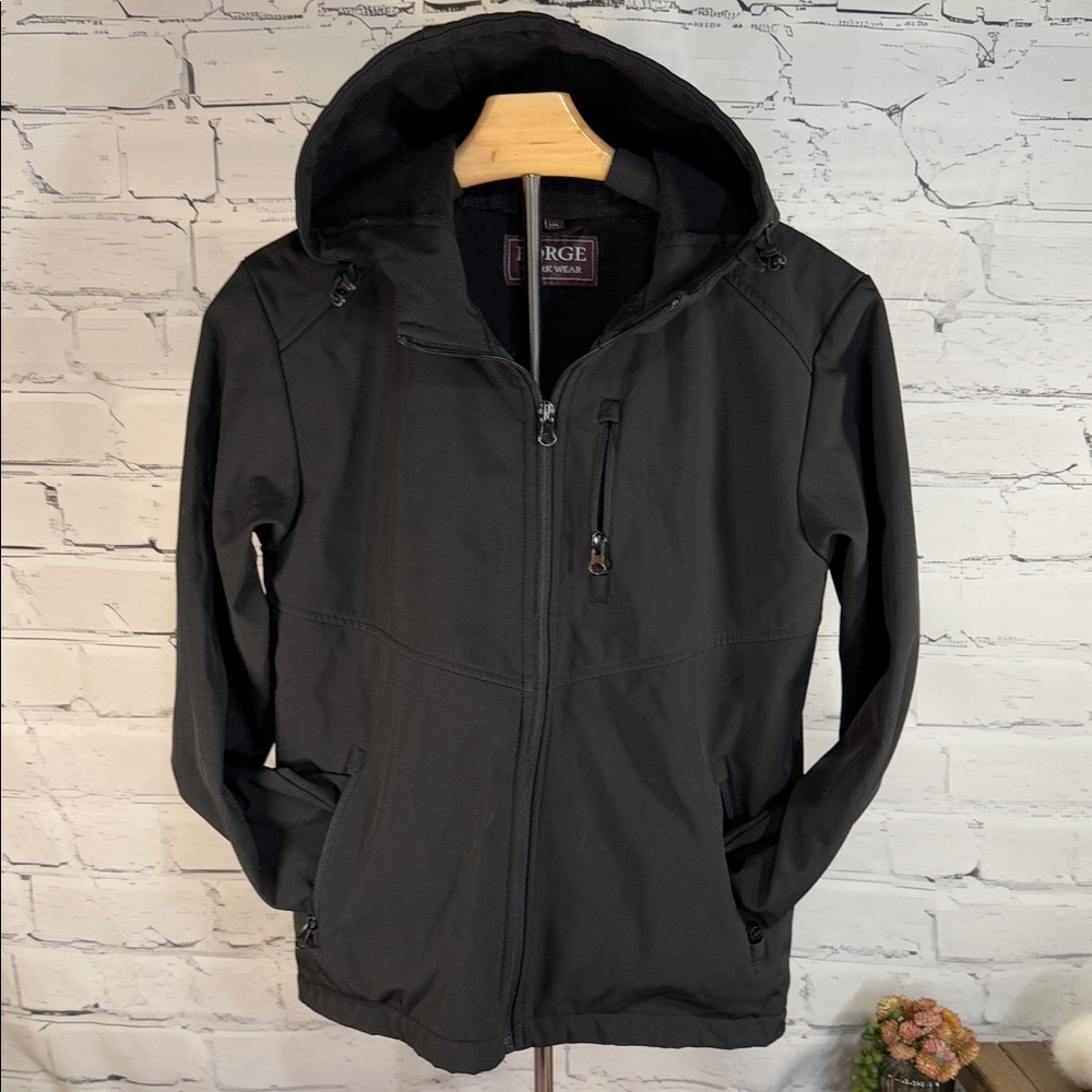 Forge Workwear Kids Black RipStop Hooded Windbreaker Work Coat